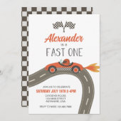 Fast One Blue Race Car Birthday Invitation Kaart (Voorkant / Achterkant)