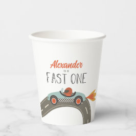 Fast One Blue Race Car Birthday Papieren Bekers