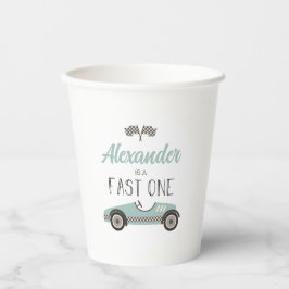 Fast One Blue Race Car Birthday Papieren Bekers