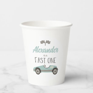Fast One Blue Race Car Birthday Papieren Bekers