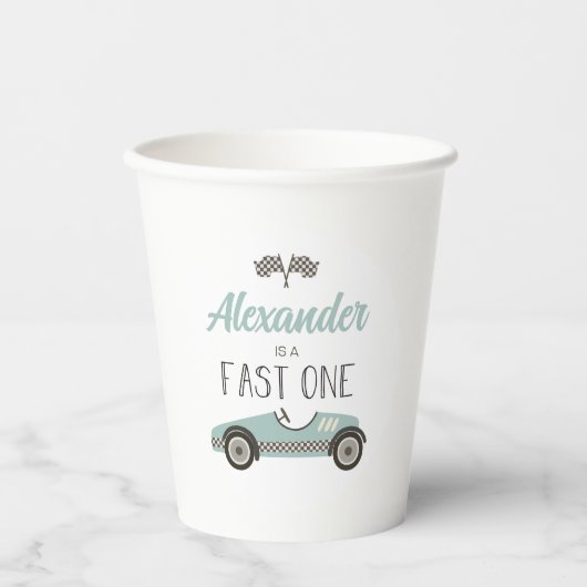 Fast One Blue Race Car Birthday Papieren Bekers (Voorkant)
