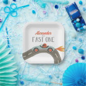 Fast One Blue Race Car Birthday Papieren Bordje (Feest)