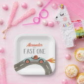Fast One Blue Race Car Birthday Papieren Bordje (Feest)