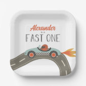 Fast One Blue Race Car Birthday Papieren Bordje (Voorkant)