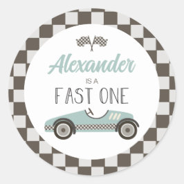 Fast One Blue Race Car Birthday Ronde Sticker