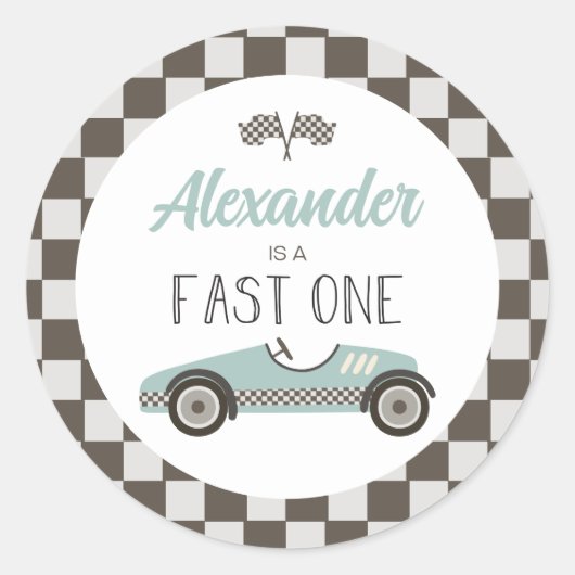 Fast One Blue Race Car Birthday Ronde Sticker (Voorkant)