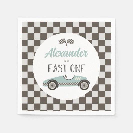 Fast One Blue Race Car Birthday Servet (Voorkant)
