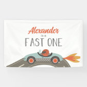 Fast One Blue Race Car Birthday Spandoek (Horizontaal)