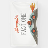 Fast One Blue Race Car Birthday Spandoek (Verticaal)