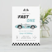 Fast One Blue  Race Car Boy 1e Verjaardag Kaart (Staand voorkant)