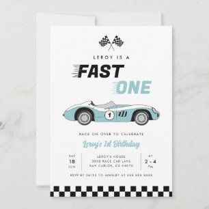 Fast One Blue  Race Car Boy 1e Verjaardag Kaart