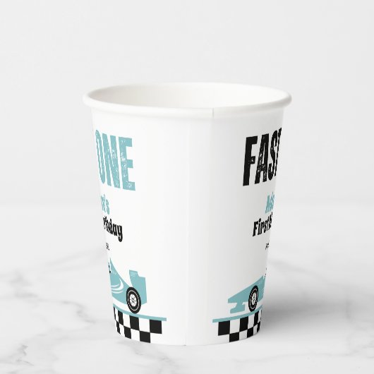 Fast One Blue Race Car Boy 1e Verjaardagsfeestje Papieren Bekers (Rechts)