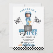 Fast One Blue raceauto 1e foto Verjaardag Kaart (Voorkant)