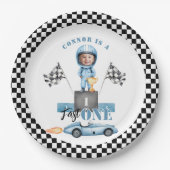 Fast One Blue raceauto 1e foto Verjaardag Papieren Bordje (Voorkant)