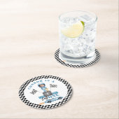 Fast One Blue raceauto 1e foto Verjaardag Ronde Kartonnen Onderzetter (Insitu)