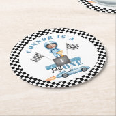 Fast One Blue raceauto 1e foto Verjaardag Ronde Kartonnen Onderzetter (Gebogen)