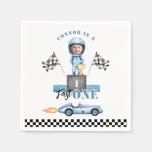 Fast One Blue raceauto 1e foto Verjaardag Servet (Voorkant)