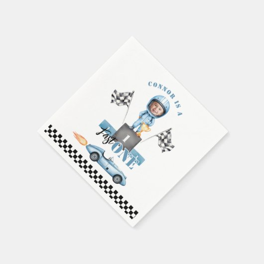 Fast One Blue raceauto 1e foto Verjaardag Servet (Hoek)