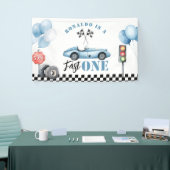 Fast One Blue raceauto Boy 1st Birthday Foto Spandoek (Beurs)