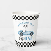 Fast One Blue raceauto Boy 1st Birthday Papieren Bekers (Achterkant)