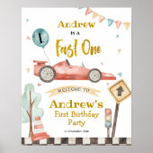 Fast One Boy First Birthday Racing Welcome Sign Poster (Voorkant)