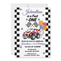 Fast One Boy's Eerste Verjaardag Uitnodiging Race 