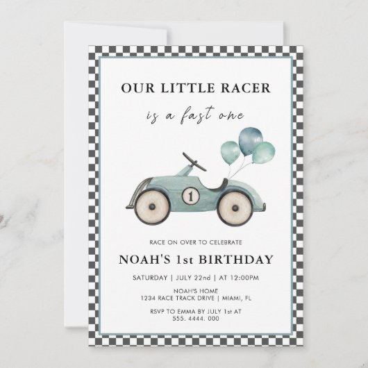 Fast One Boys Racing Car 1e verjaardag Kaart (Voorkant)
