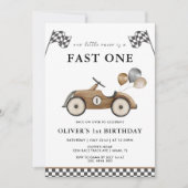 Fast One Brown Race Car Boys 1e verjaardag Kaart (Voorkant)