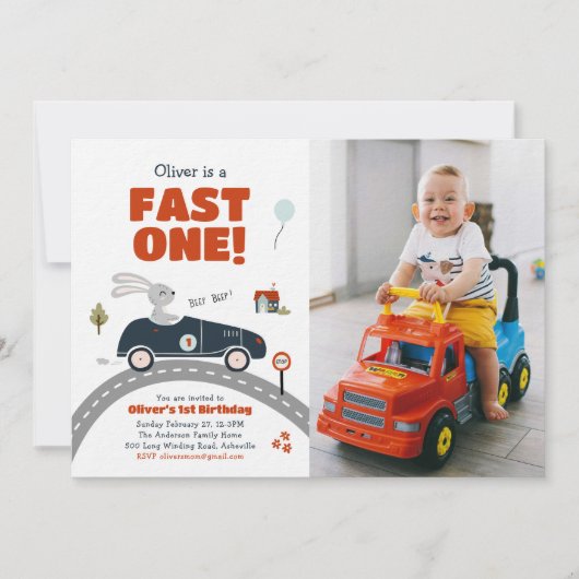 Fast One Cars 1e verjaardag uitnodiging (Voorkant)