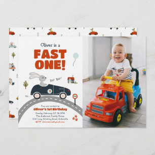 Fast One Cars 1e verjaardag uitnodiging