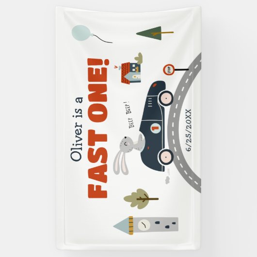 Fast One Cars Banner 1e verjaardag (Verticaal)