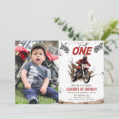 Fast One Dirt Bike Adventure 1e Verjaardag Foto Kaart (Staand voorkant)
