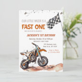 Fast One Dirt Bike Boy 1e verjaardag Kaart (Staand voorkant)