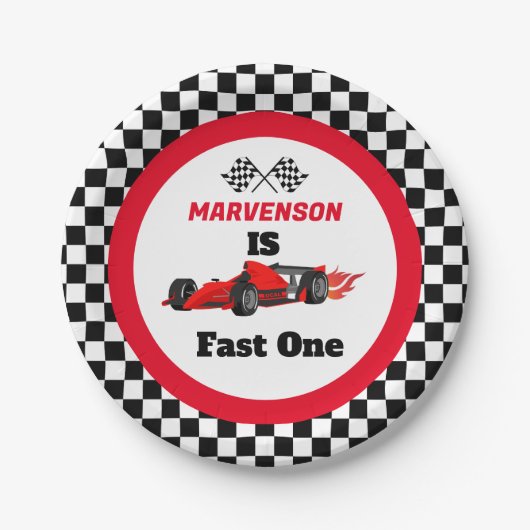 Fast One Fast Race Car Boy Eerste Verjaardagsfeest Papieren Bordje (Voorkant)