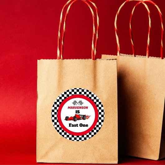 Fast One Fast Race Car Boy Eerste Verjaardagsfeest Ronde Sticker