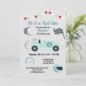 Fast One Feestelijke Blue Race Auto Verjaardag Kaart (Staand voorkant)