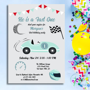 Fast One Feestelijke Blue Race Auto Verjaardag Kaart