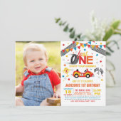 Fast One First Birthday-uitnodiging met foto Kaart (Staand voorkant)