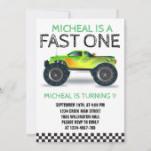 Fast One Green Monster Truck Eerste Verjaardag Kaart (Voorkant)