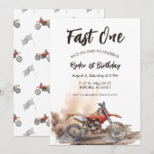 Fast One Little Racer Eerste Verjaardag Uitnodigin Kaart (Voorkant / Achterkant)