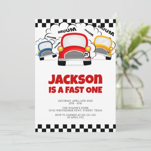 Fast One Modern Interactive Boy 1st Birthday Kaart (Staand voorkant)