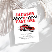 Fast One Modern Red Race Car Boy 1e verjaardag Kaart