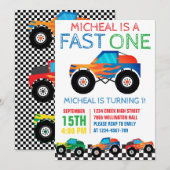 Fast One Monster Truck Eerste Verjaardag Kaart (Voorkant / Achterkant)