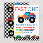 Fast One Monster Truck Eerste Verjaardag Kaart (Voorkant / Achterkant)