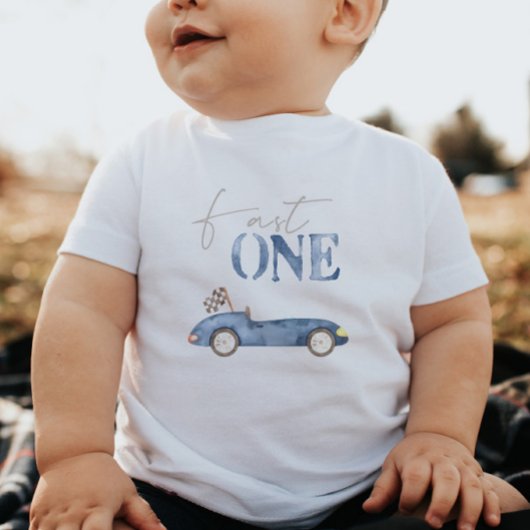 Fast One Navy Blue Race Car Birthday T-shirt