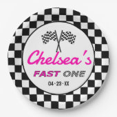 Fast ONE | Pink Custom Black White Race Car Flags Papieren Bordje (Voorkant)