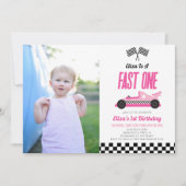 Fast One Pink Flame Race Auto 1e Verjaardagsfeest Kaart (Voorkant)