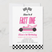 Fast One Pink Flame Race Auto 1e Verjaardagsfeest Kaart (Voorkant)