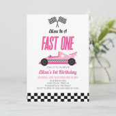 Fast One Pink Flame Race Auto 1e Verjaardagsfeest Kaart (Staand voorkant)