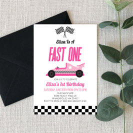 Fast One Pink Flame Race Auto 1e Verjaardagsfeest Kaart